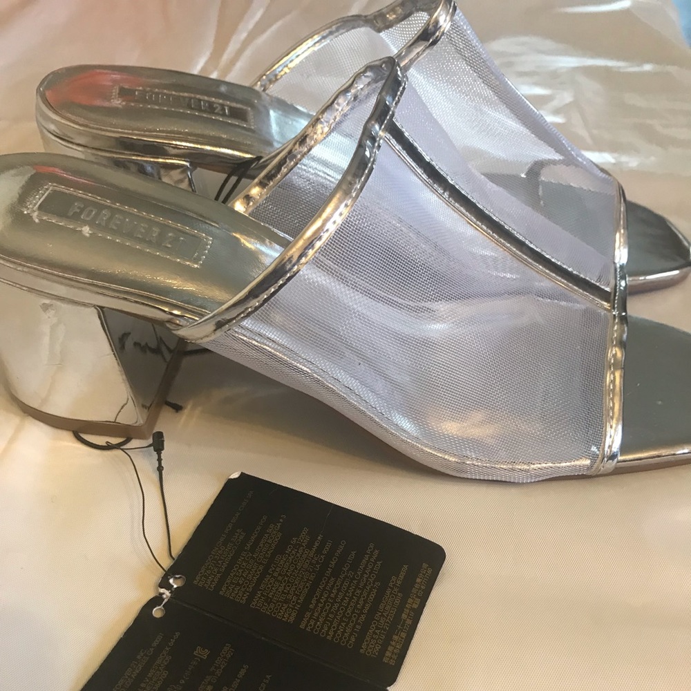 Silver mesh mules